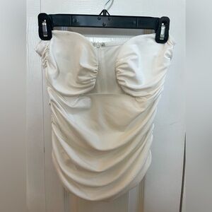 Pixie Market Cream Ruched Strapless Crop Top